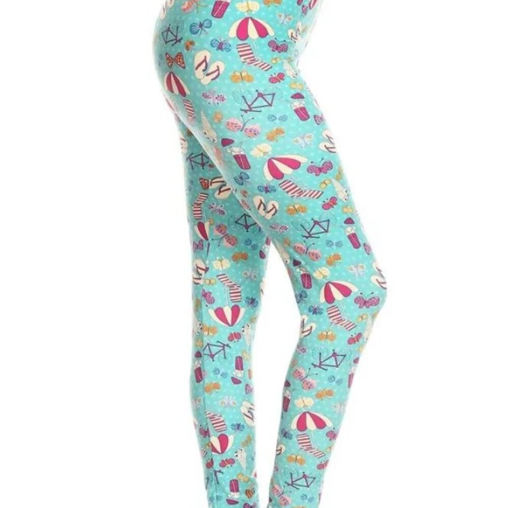 Buttery Soft Beachy Summer Print One Size Leggings